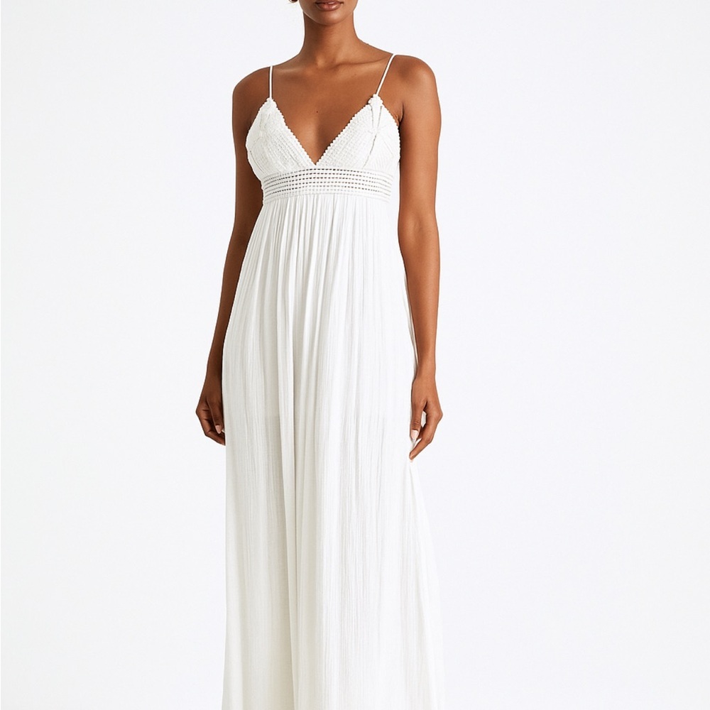 Le Lis White Beach Maxi‎ Crepe Fabric Crochet Dress